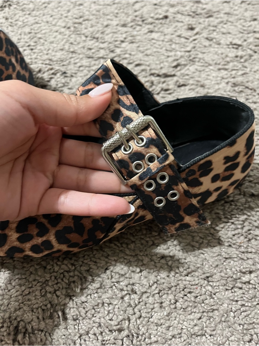 Leopard Print Mary Jane Flats with Buckle Strap - Brown - Picture 7 of 11